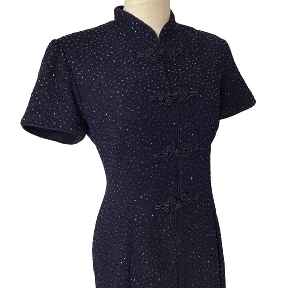 R & M Richards Vintage Navy Blue Shimmer Open Style Kimono Overcoat Dress - Picture 3 of 11